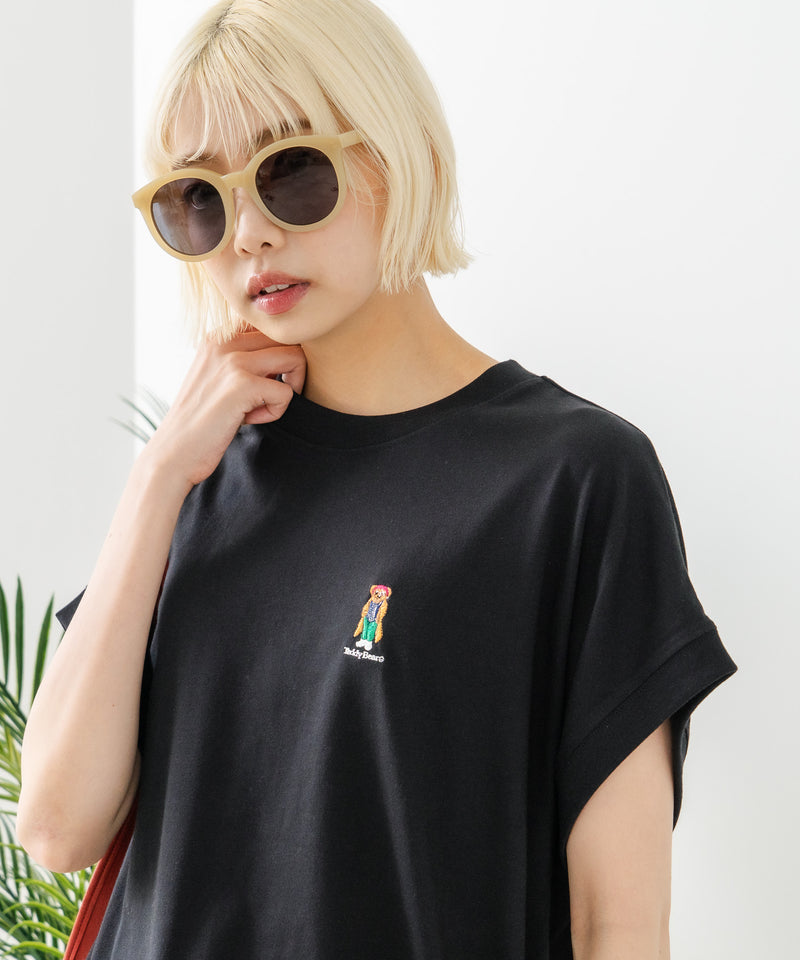 フレンチスリーブ ワンポイント刺繍Tシャツ【TeddyBear/テディベア】