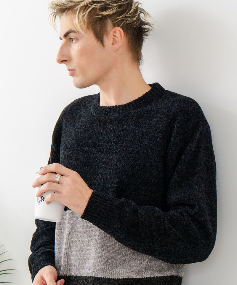 【BLUE STANDARD/ブルースタンダード】モール切り替えニット セーター 冬服 防寒 暖服