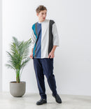 ZEROSTAIN フェイクレイヤード ビッグシルエット 切り替えデザイン 7分袖Tシャツ 汗染みの目立ちにくいTシャツ 防汚 UVカット