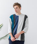 ZEROSTAIN フェイクレイヤード ビッグシルエット 切り替えデザイン 7分袖Tシャツ 汗染みの目立ちにくいTシャツ 防汚 UVカット