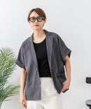 【C-FORT POINT/フォートポイント】カーディガン感覚で羽織れる リネンタッチ 半袖 シングルテーラードジャケット きれいめ さらさら 涼感 冷房対策 オフィス 通勤