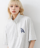 【SAVIER/サビアー】×【ZERO STAIN/ゼロステイン】【LAロゴ立体刺繍】コラボ ハーフジップ Tシャツ オーバーサイズ 汗染み防止 ストリート・スケーター