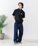 【SAVIER/サビアー】×【ZERO STAIN/ゼロステイン】【LAロゴ立体刺繍】コラボ ハーフジップ Tシャツ オーバーサイズ 汗染み防止 ストリート・スケーター