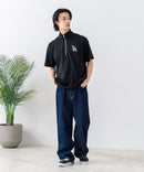 【SAVIER/サビアー】×【ZERO STAIN/ゼロステイン】【LAロゴ立体刺繍】コラボ ハーフジップ Tシャツ オーバーサイズ 汗染み防止 ストリート・スケーター