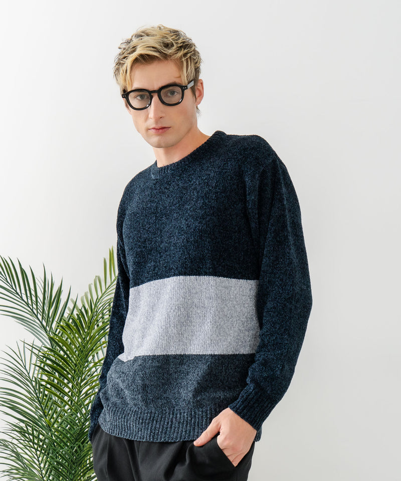 【BLUE STANDARD/ブルースタンダード】モール切り替えニット セーター 冬服 防寒 暖服