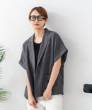 【C-FORT POINT/フォートポイント】カーディガン感覚で羽織れる リネンタッチ 半袖 シングルテーラードジャケット きれいめ さらさら 涼感 冷房対策 オフィス 通勤