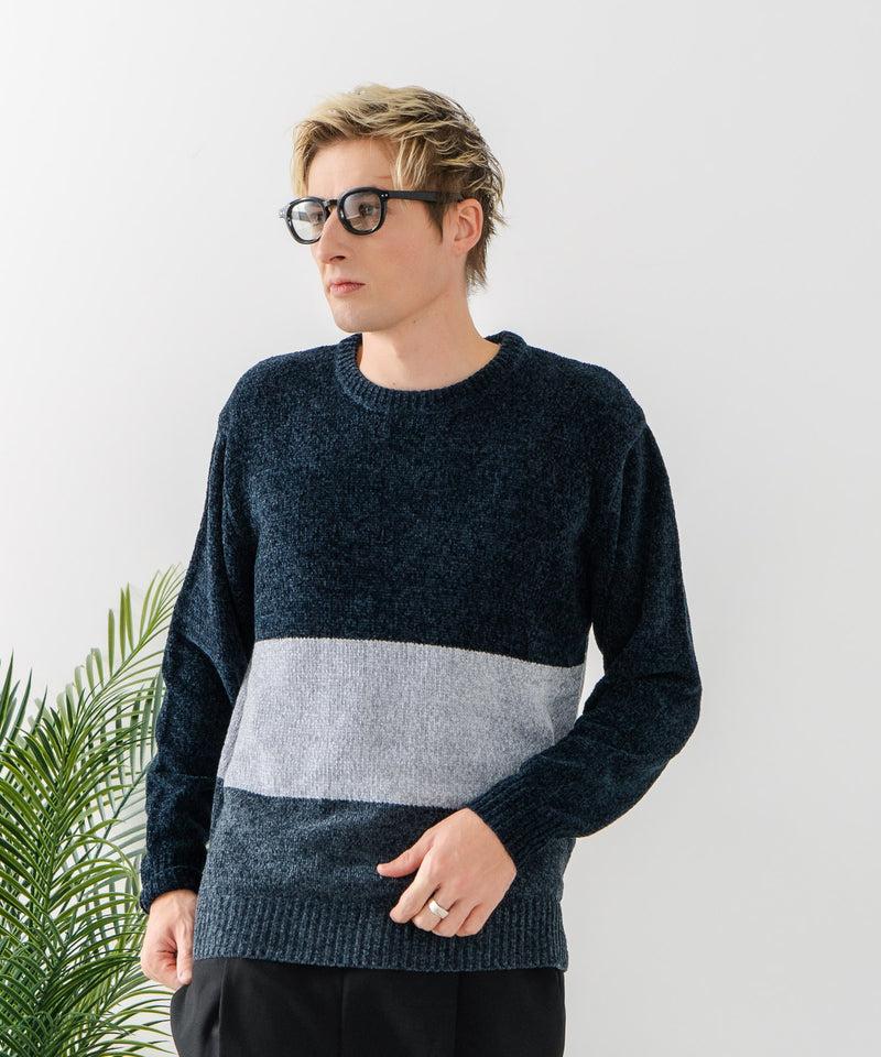 【BLUE STANDARD/ブルースタンダード】モール切り替えニット セーター 冬服 防寒 暖服