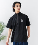 【SAVIER/サビアー】×【ZERO STAIN/ゼロステイン】【LAロゴ立体刺繍】コラボ ハーフジップ Tシャツ オーバーサイズ 汗染み防止 ストリート・スケーター