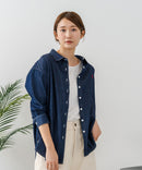 【U.S. POLO ASSN./ユーエスポロアッスン】ワンポイントロゴ刺繍 7分袖 デニムシャツ ❘ジーンズメイト公式オンラインショップ