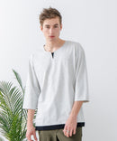 【汗染みの目立ちにくいTシャツ ZEROSTAIN/ゼロステイン】フェイクレイヤード ビッグシルエット キーネック クルーネック 7分袖Tシャツ 防汚 ＵＶカット ❘ジーンズメイト公式オンラインショップ