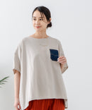 5分袖 刺繍 ポケット付Tシャツ【C17/シーセブンティーン】