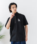 【SAVIER/サビアー】×【ZERO STAIN/ゼロステイン】【LAロゴ立体刺繍】コラボ ハーフジップ Tシャツ オーバーサイズ 汗染み防止 ストリート・スケーター