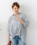 【C-FORT POINT/フォートポイント】すっきり見え ストライプ柄 スキッパーブラウス きれいめ オフィス 通勤 大人カジュアル お出かけ ナチュラル 綿100% ❘ジーンズメイト公式オンラインショップ