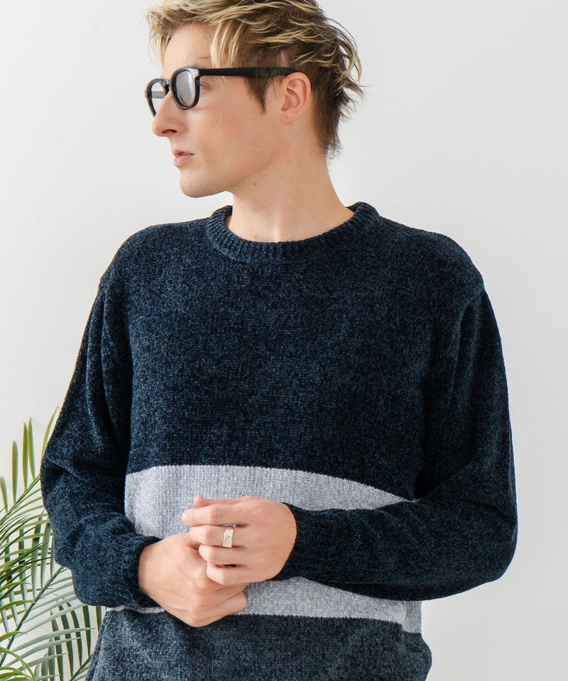 【BLUE STANDARD/ブルースタンダード】モール切り替えニット セーター 冬服 防寒 暖服