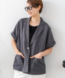 【C-FORT POINT/フォートポイント】カーディガン感覚で羽織れる リネンタッチ 半袖 シングルテーラードジャケット きれいめ さらさら 涼感 冷房対策 オフィス 通勤