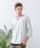 【汗染みの目立ちにくいTシャツ ZEROSTAIN/ゼロステイン】フェイクレイヤード ビッグシルエット キーネック クルーネック 7分袖Tシャツ 防汚 ＵＶカット ❘ジーンズメイト公式オンラインショップ
