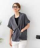 【C-FORT POINT/フォートポイント】カーディガン感覚で羽織れる リネンタッチ 半袖 シングルテーラードジャケット きれいめ さらさら 涼感 冷房対策 オフィス 通勤
