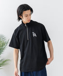 【SAVIER/サビアー】×【ZERO STAIN/ゼロステイン】【LAロゴ立体刺繍】コラボ ハーフジップ Tシャツ オーバーサイズ 汗染み防止 ストリート・スケーター