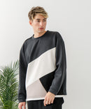 【BLUE STANDARD/ブルースタンダード】パフィースウェット 切り替え クルーネック トレーナー ストレッチ 春服