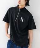 【SAVIER/サビアー】×【ZERO STAIN/ゼロステイン】【LAロゴ立体刺繍】コラボ ハーフジップ Tシャツ オーバーサイズ 汗染み防止 ストリート・スケーター