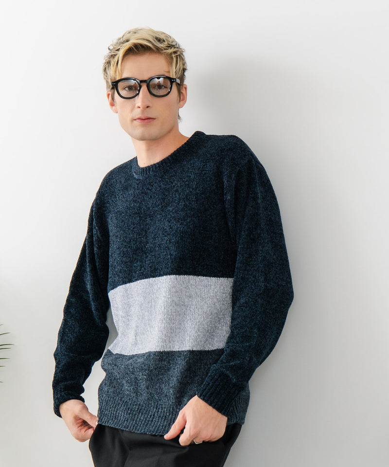 【BLUE STANDARD/ブルースタンダード】モール切り替えニット セーター 冬服 防寒 暖服