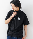 【SAVIER/サビアー】×【ZERO STAIN/ゼロステイン】【LAロゴ立体刺繍】コラボ ハーフジップ Tシャツ オーバーサイズ 汗染み防止 ストリート・スケーター