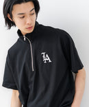 【SAVIER/サビアー】×【ZERO STAIN/ゼロステイン】【LAロゴ立体刺繍】コラボ ハーフジップ Tシャツ オーバーサイズ 汗染み防止 ストリート・スケーター