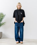 【SAVIER/サビアー】×【ZERO STAIN/ゼロステイン】【LAロゴ立体刺繍】コラボ ハーフジップ Tシャツ オーバーサイズ 汗染み防止 ストリート・スケーター