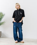 【SAVIER/サビアー】×【ZERO STAIN/ゼロステイン】【LAロゴ立体刺繍】コラボ ハーフジップ Tシャツ オーバーサイズ 汗染み防止 ストリート・スケーター