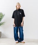 【SAVIER/サビアー】×【ZERO STAIN/ゼロステイン】【LAロゴ立体刺繍】コラボ ハーフジップ Tシャツ オーバーサイズ 汗染み防止 ストリート・スケーター
