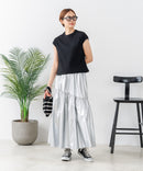 【C-FORT POINT/フォートポイント】華奢見え ワイドリブフレンチスリーブＴシャツ 二の腕カバー 伸縮性 細見え オフィス 通勤 きれいめ 大人カジュアル