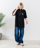 【SAVIER/サビアー】×【ZERO STAIN/ゼロステイン】【LAロゴ立体刺繍】コラボ ハーフジップ Tシャツ オーバーサイズ 汗染み防止 ストリート・スケーター