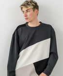 【BLUE STANDARD/ブルースタンダード】パフィースウェット 切り替え クルーネック トレーナー ストレッチ 春服