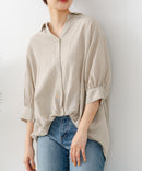 【C-FORT POINT/フォートポイント】涼感 とろみ素材 レーヨン麻混 スキッパーブラウス きれいめ オフィス 通勤 大人カジュアル お出かけ ナチュラル ベージュ M ❘ジーンズメイト公式オンラインショップ