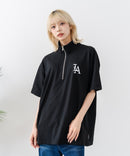 【SAVIER/サビアー】×【ZERO STAIN/ゼロステイン】【LAロゴ立体刺繍】コラボ ハーフジップ Tシャツ オーバーサイズ 汗染み防止 ストリート・スケーター