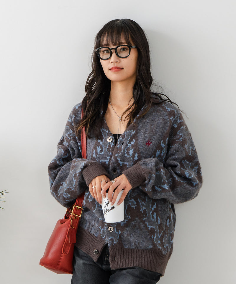 【BEVERLY HILLS POLO CLUB/ビバリーヒルズポロクラブ】ワンポイント刺繍 モヘアタッチ ニットカーディガン