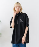 【SAVIER/サビアー】×【ZERO STAIN/ゼロステイン】【LAロゴ立体刺繍】コラボ ハーフジップ Tシャツ オーバーサイズ 汗染み防止 ストリート・スケーター