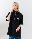 【SAVIER/サビアー】×【ZERO STAIN/ゼロステイン】【LAロゴ立体刺繍】コラボ ハーフジップ Tシャツ オーバーサイズ 汗染み防止 ストリート・スケーター