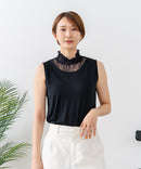 【C-FORTPOINT/フォートポイント】【1枚で華やか レースインナー】ハイネックレース切替タンクトップ インナー チラ見せ 重ね着 立ち襟 華やか 上品 きれいめ