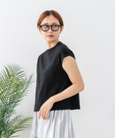 【C-FORT POINT/フォートポイント】華奢見え ワイドリブフレンチスリーブＴシャツ 二の腕カバー 伸縮性 細見え オフィス 通勤 きれいめ 大人カジュアル