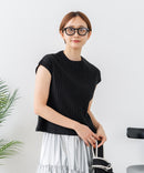【C-FORT POINT/フォートポイント】華奢見え ワイドリブフレンチスリーブＴシャツ 二の腕カバー 伸縮性 細見え オフィス 通勤 きれいめ 大人カジュアル