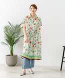【C-FORT POINT/フォートポイント】さらっと軽やか インド綿 総柄シャツワンピース リゾート Aライン フレア 羽織り ナチュラル 軽やか 旅行 コットン100%