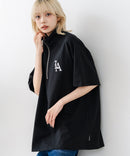 【SAVIER/サビアー】×【ZERO STAIN/ゼロステイン】【LAロゴ立体刺繍】コラボ ハーフジップ Tシャツ オーバーサイズ 汗染み防止 ストリート・スケーター
