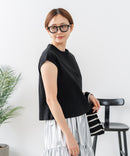 【C-FORT POINT/フォートポイント】華奢見え ワイドリブフレンチスリーブＴシャツ 二の腕カバー 伸縮性 細見え オフィス 通勤 きれいめ 大人カジュアル