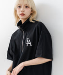 【SAVIER/サビアー】×【ZERO STAIN/ゼロステイン】【LAロゴ立体刺繍】コラボ ハーフジップ Tシャツ オーバーサイズ 汗染み防止 ストリート・スケーター