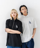 【SAVIER/サビアー】×【ZERO STAIN/ゼロステイン】【LAロゴ立体刺繍】コラボ ハーフジップ Tシャツ オーバーサイズ 汗染み防止 ストリート・スケーター