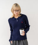 【U.S. POLO ASSN./ユーエスポロアッスン】【コンパクトすぎずルーズすぎない絶妙なサイズ感】ケーブルニットポロシャツ ケーブル編み 配色デザイン 柔らかい カジュアル きれいめ ❘ジーンズメイト公式オンラインショップ