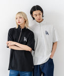 【SAVIER/サビアー】×【ZERO STAIN/ゼロステイン】【LAロゴ立体刺繍】コラボ ハーフジップ Tシャツ オーバーサイズ 汗染み防止 ストリート・スケーター