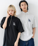 【SAVIER/サビアー】×【ZERO STAIN/ゼロステイン】【LAロゴ立体刺繍】コラボ ハーフジップ Tシャツ オーバーサイズ 汗染み防止 ストリート・スケーター