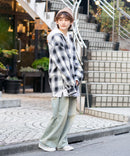 【UNIIT × RED CAP GIRL】 オンブレチェック ルーズシルエット バック刺繍シャツ コットン100％